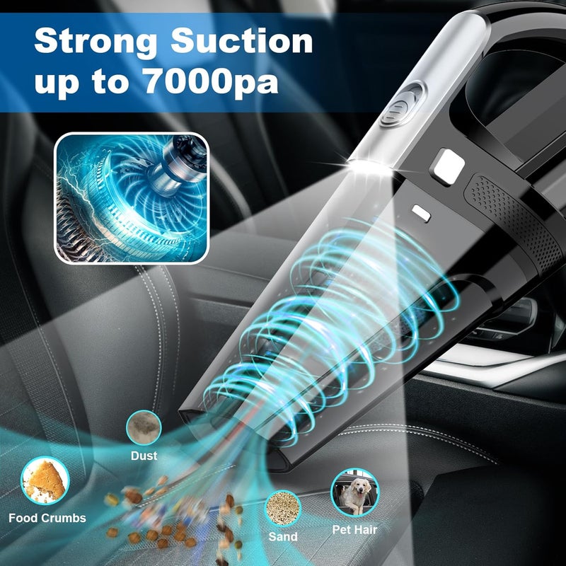 DRECELL Car Vacuum, Portable Vacuum Cleaner with Powerful 7000PA Suction, DC 12V Power 16.4Ft Cord Wired Vacuum Cleaner, LED Light, Car Accessories for Men/Women, Black - Image 2